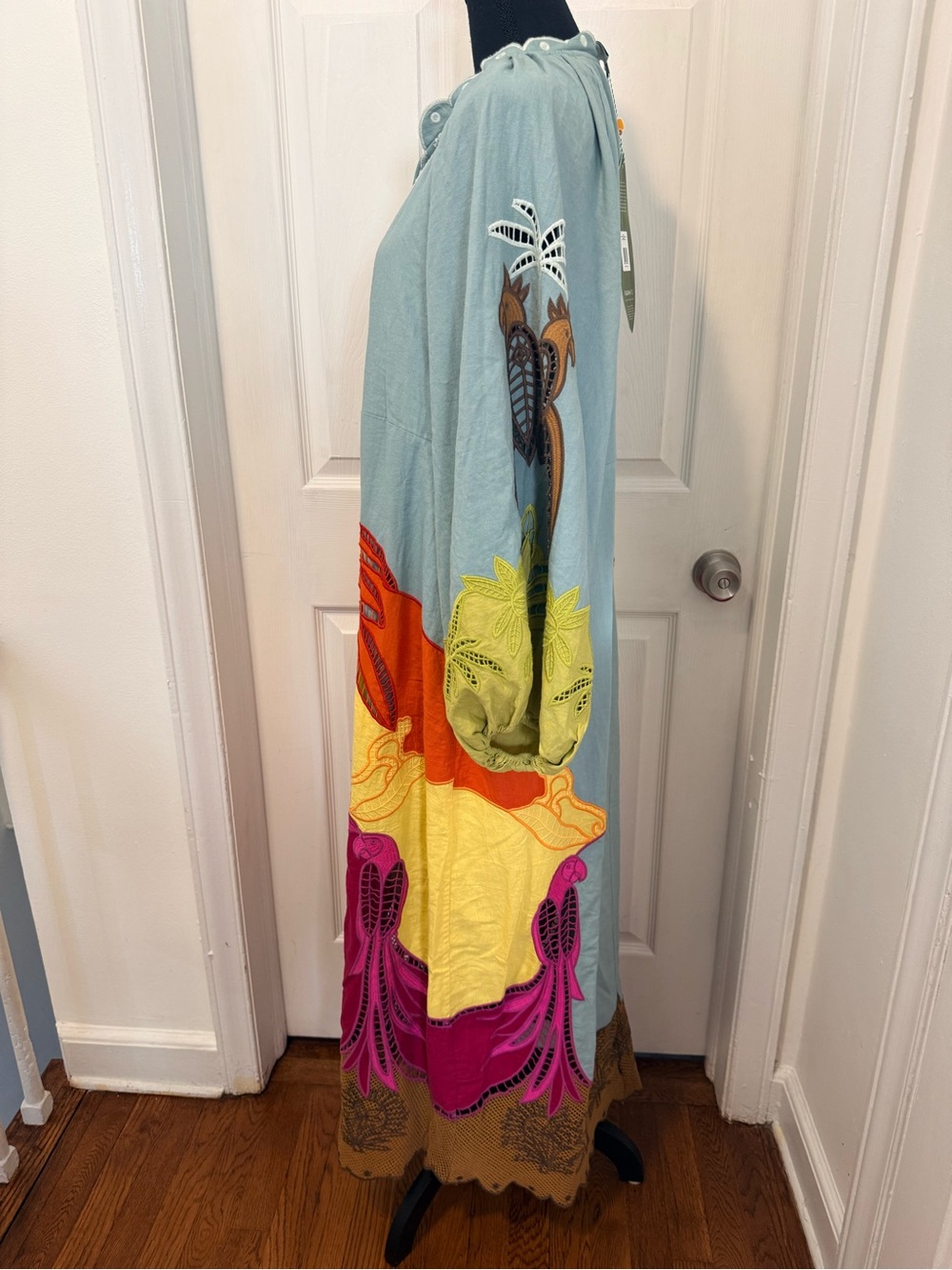 Farm Rio Multicolor Usiacuri Embroidered Richelieu Maxi Dress Size L - Picture 10 of 13